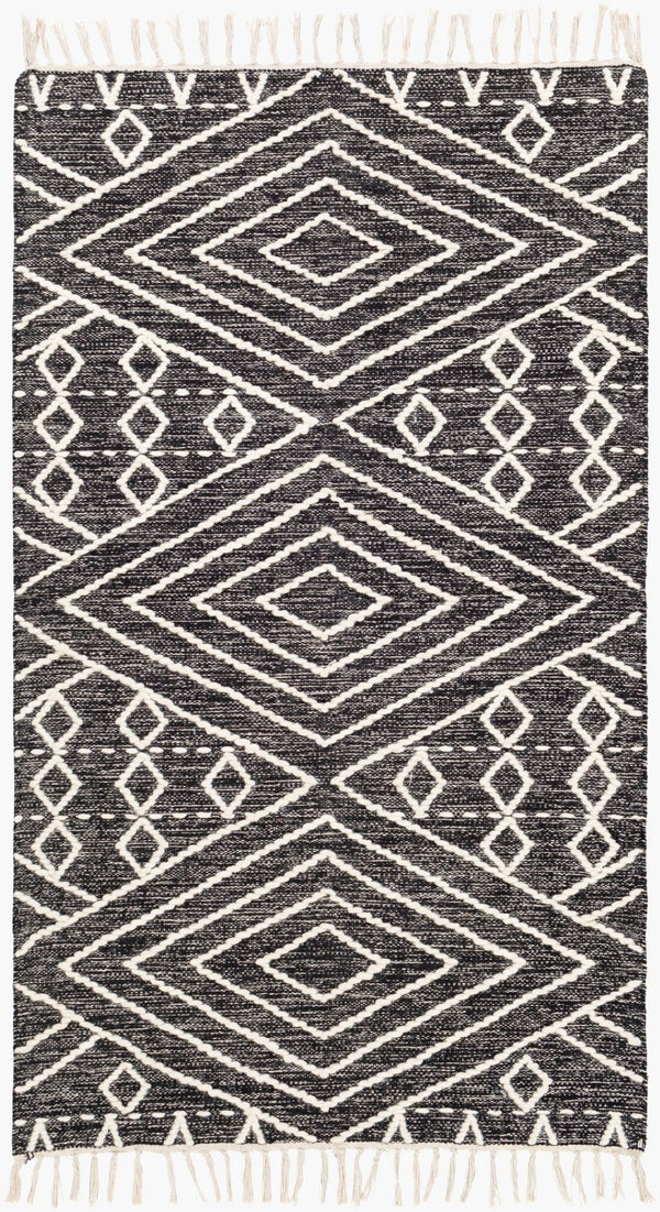 Livabliss Bedouin Artisan Wool Cotton Woven Area Rug with Fringe for Living or Dining Rooms Black, Cream 5' x 7'6" BDO2300-576