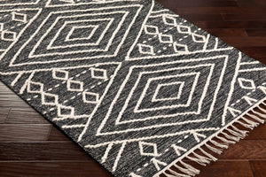 Livabliss Bedouin Artisan Wool Cotton Woven Area Rug with Fringe for Living or Dining Rooms Black, Cream 5' x 7'6" BDO2300-576