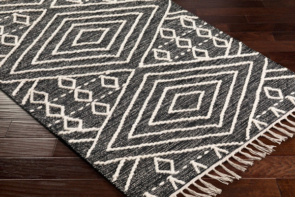 Livabliss Bedouin Artisan Wool Cotton Woven Area Rug with Fringe for Living or Dining Rooms Black, Cream 5' x 7'6" BDO2300-576