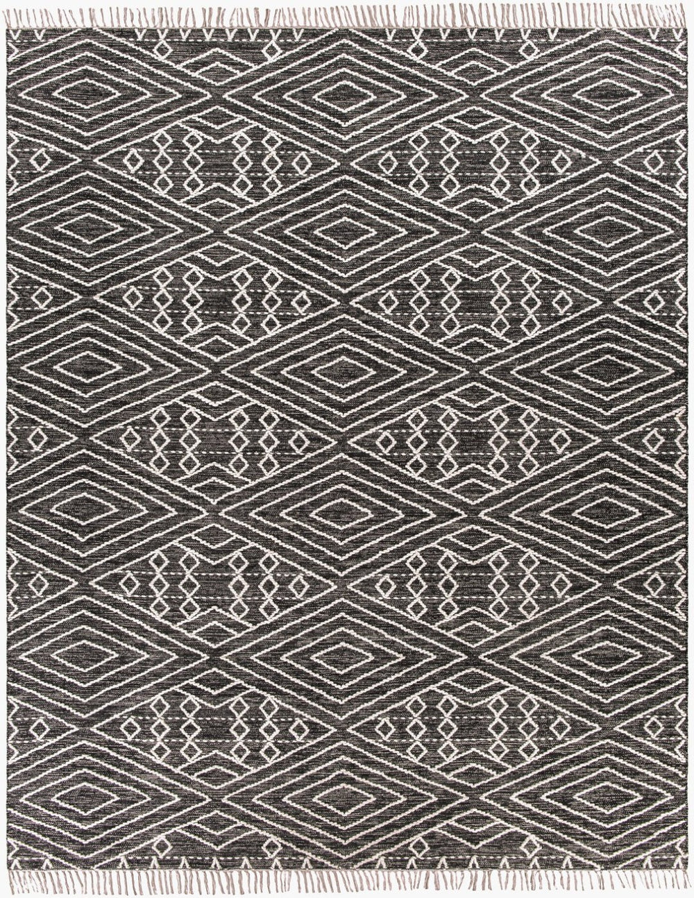 Livabliss Bedouin Artisan Wool Cotton Woven Area Rug with Fringe for Living or Dining Rooms Black, Cream 8' x 10' BDO2300-810