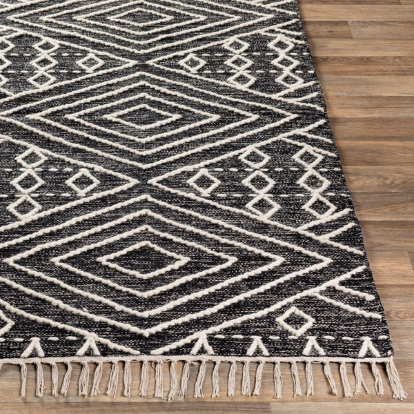 Livabliss Bedouin Artisan Wool Cotton Woven Area Rug with Fringe for Living or Dining Rooms Black, Cream 5' x 7'6" BDO2300-576