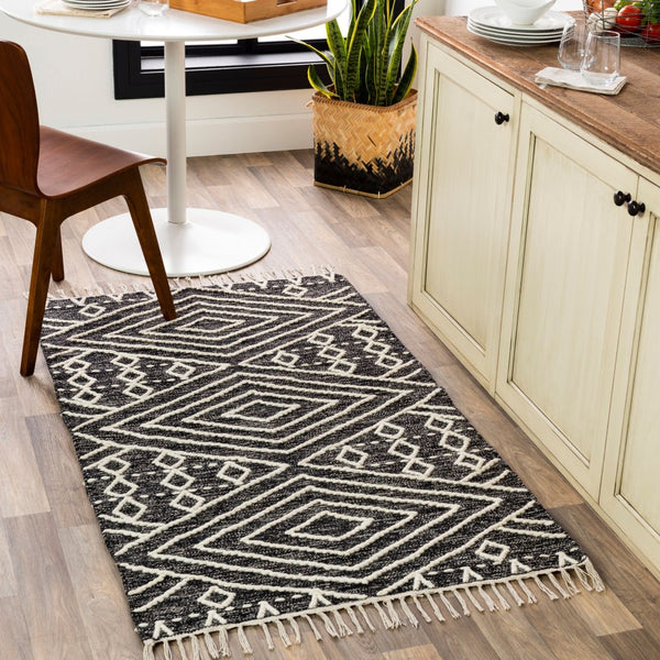 Livabliss Bedouin Artisan Wool Cotton Woven Area Rug with Fringe for Living or Dining Rooms Black, Cream 5' x 7'6" BDO2300-576