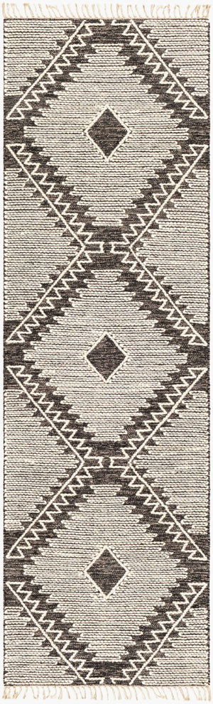 Livabliss Bedouin Handwoven Wool Cotton Flatweave Area Rug with Fringe for Bohemian Living Rooms Black, Cream 2'6" x 8' BDO2302-268