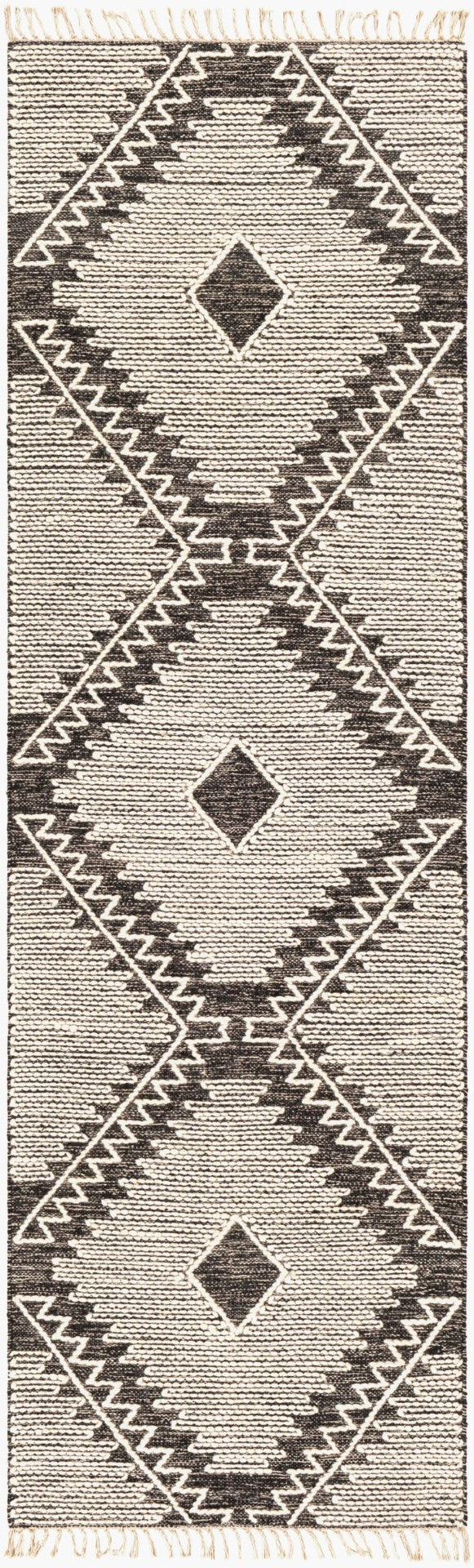 Livabliss Bedouin Handwoven Wool Cotton Flatweave Area Rug with Fringe for Bohemian Living Rooms Black, Cream 2'6" x 8' BDO2302-268