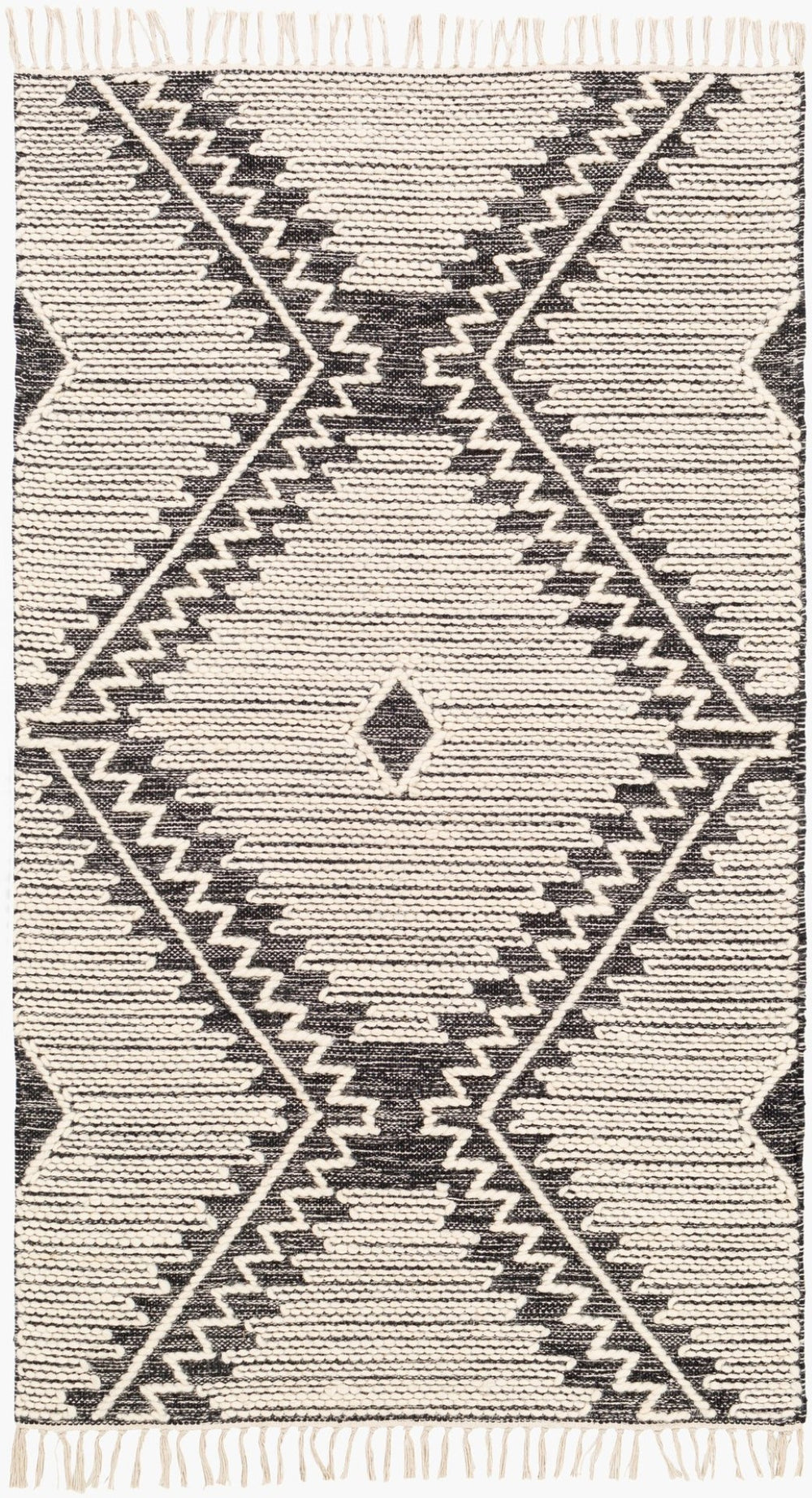 Livabliss Bedouin Handwoven Wool Cotton Flatweave Area Rug with Fringe for Bohemian Living Rooms Black, Cream 12' x 15' BDO2302-1215