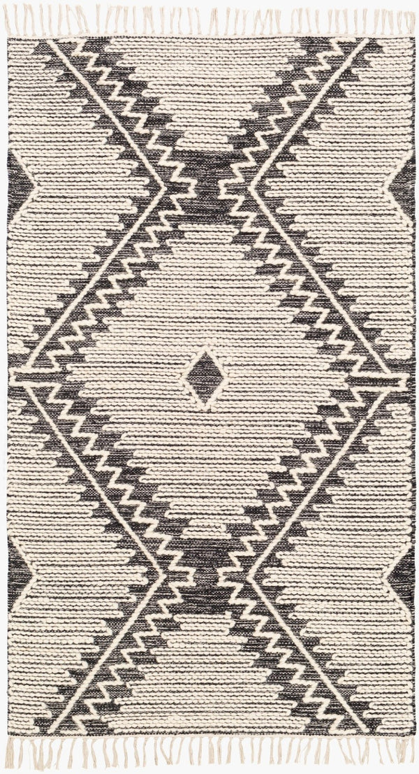 Livabliss Bedouin Handwoven Wool Cotton Flatweave Area Rug with Fringe for Bohemian Living Rooms Black, Cream 12' x 15' BDO2302-1215