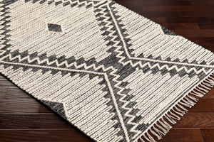 Livabliss Bedouin Handwoven Wool Cotton Flatweave Area Rug with Fringe for Bohemian Living Rooms Black, Cream 12' x 15' BDO2302-1215