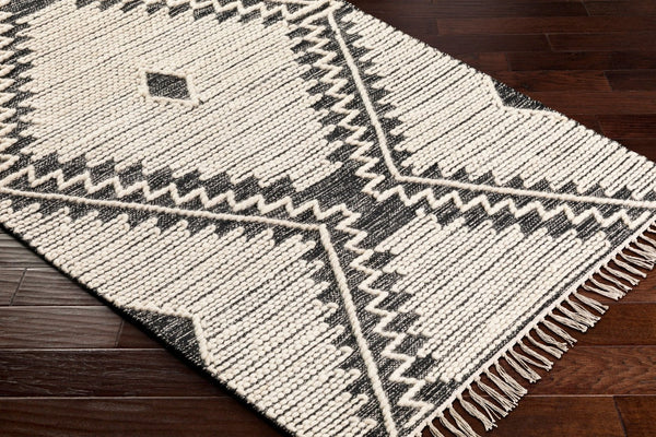 Livabliss Bedouin Handwoven Wool Cotton Flatweave Area Rug with Fringe for Bohemian Living Rooms Black, Cream 12' x 15' BDO2302-1215