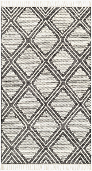 Livabliss Bedouin Handwoven Cotton Wool Blend Bohemian Accent Rug with Knotted Fringe for Entryways Black, Cream 3' x 5' BDO2304-35