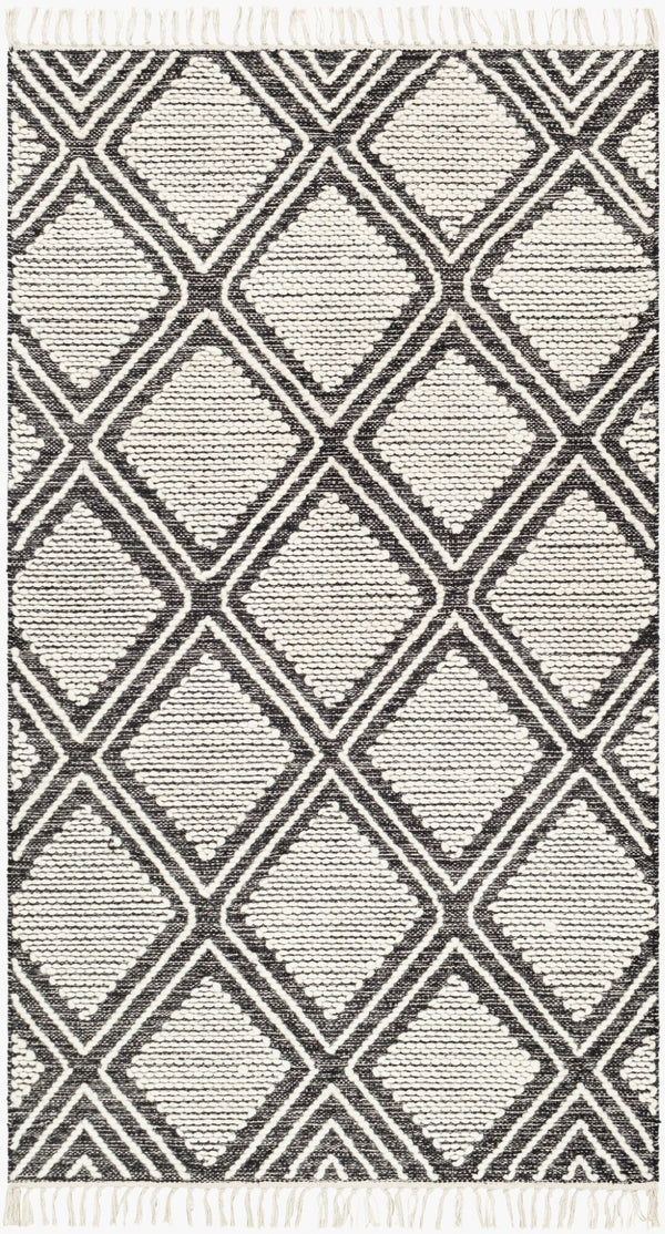 Livabliss Bedouin Handwoven Cotton Wool Blend Bohemian Accent Rug with Knotted Fringe for Entryways Black, Cream 3' x 5' BDO2304-35