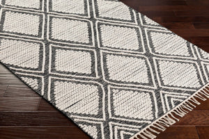 Livabliss Bedouin Handwoven Cotton Wool Blend Bohemian Accent Rug with Knotted Fringe for Entryways Black, Cream 3' x 5' BDO2304-35