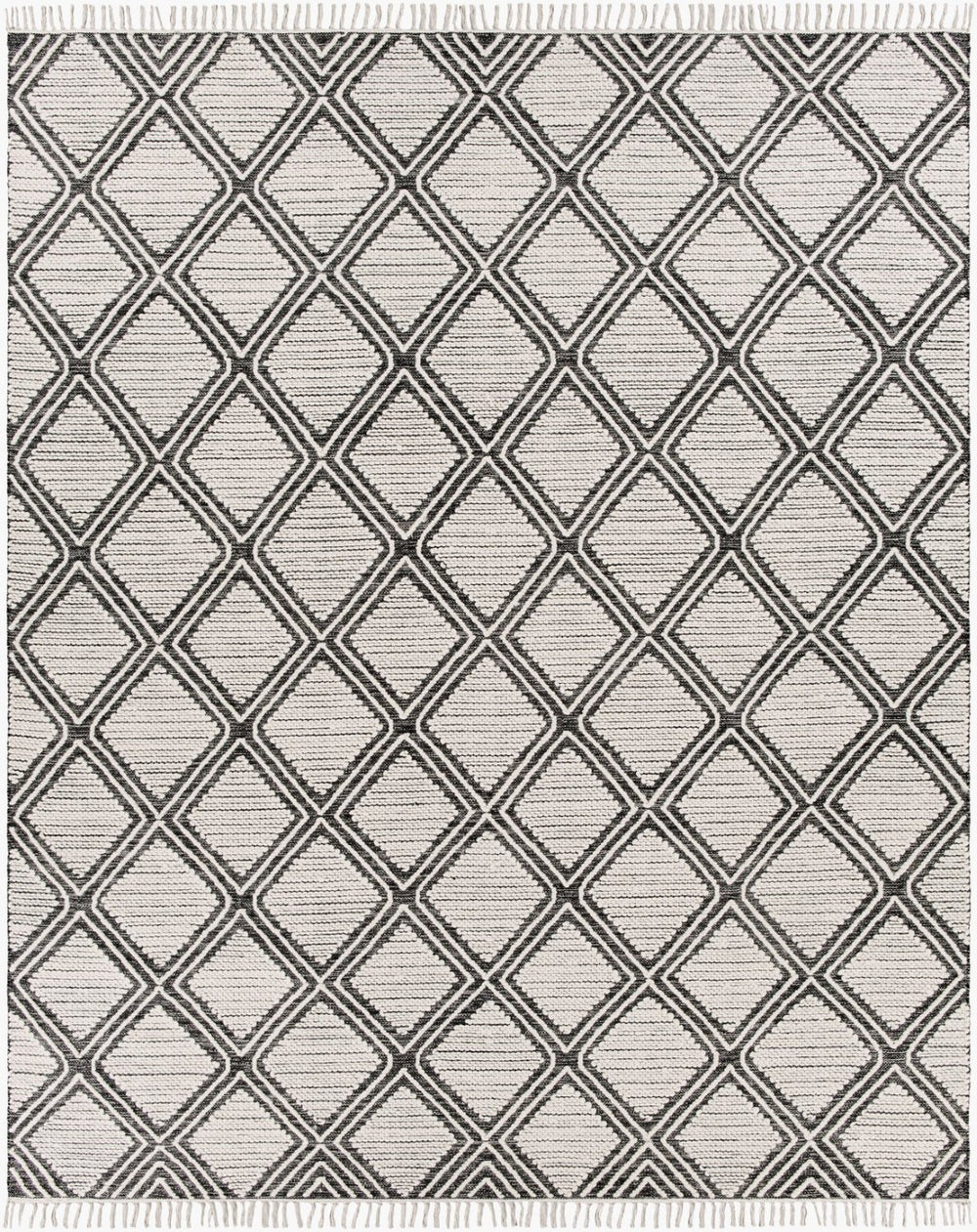 Livabliss Bedouin Handwoven Cotton Wool Blend Bohemian Accent Rug with Knotted Fringe for Entryways Black, Cream 8' x 10' BDO2304-810