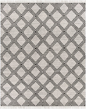 Livabliss Bedouin Handwoven Cotton Wool Blend Bohemian Accent Rug with Knotted Fringe for Entryways Black, Cream 8' x 10' BDO2304-810