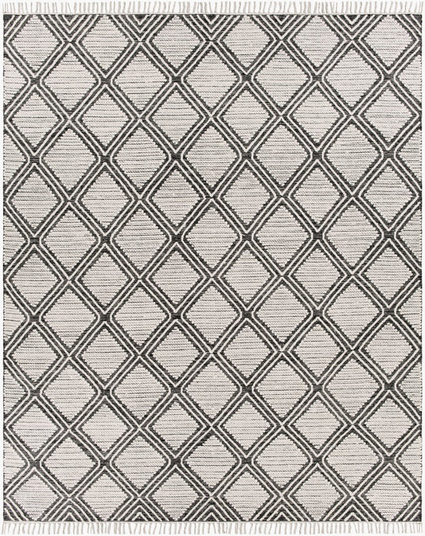 Livabliss Bedouin Handwoven Cotton Wool Blend Bohemian Accent Rug with Knotted Fringe for Entryways Black, Cream 8' x 10' BDO2304-810