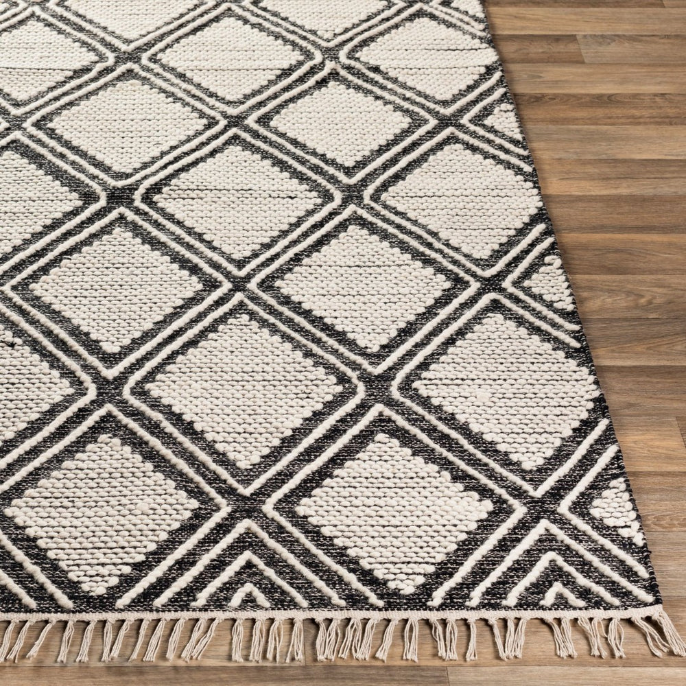 Livabliss Bedouin Handwoven Cotton Wool Blend Bohemian Accent Rug with Knotted Fringe for Entryways Black, Cream 8' x 10' BDO2304-810