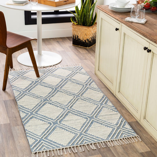 Surya Bedouin 2' X 3' Handmade Wool-cotton Rug – Unique Global Flair, Durable No-pile Design, Fringe Accent Denim Cotton,Wool Bdo2305-268