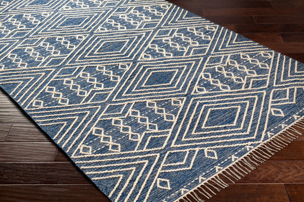 Surya Bedouin 2' X 3' Handmade Wool-cotton Rug – Unique Global Flair, Durable No-pile Design, Fringe Accent Blue Cotton,Wool Bdo2309-23