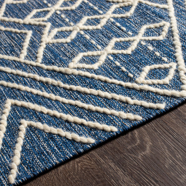 Surya Bedouin 2' X 3' Handmade Wool-cotton Rug – Unique Global Flair, Durable No-pile Design, Fringe Accent Blue Cotton,Wool Bdo2309-23
