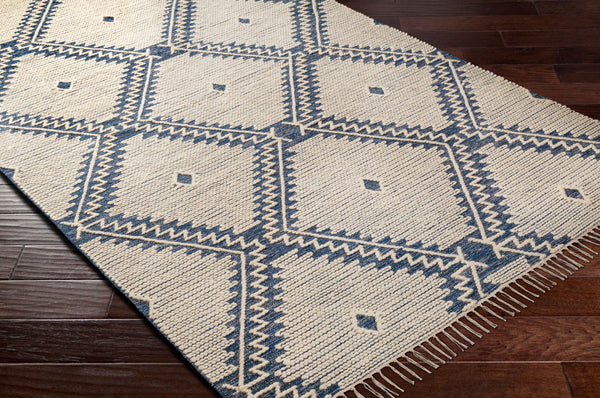 Surya Bedouin 2' X 3' Handmade Wool-cotton Rug – Unique Global Flair, Durable No-pile Design, Fringe Accent Blue Cotton,Wool Bdo2313-35