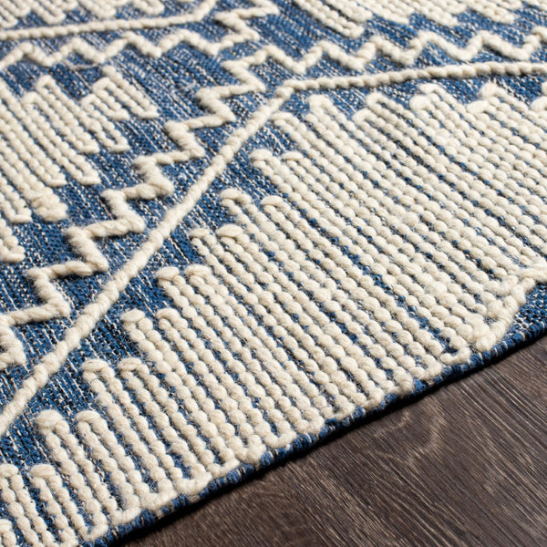 Surya Bedouin 2' X 3' Handmade Wool-cotton Rug – Unique Global Flair, Durable No-pile Design, Fringe Accent Blue Cotton,Wool Bdo2313-35