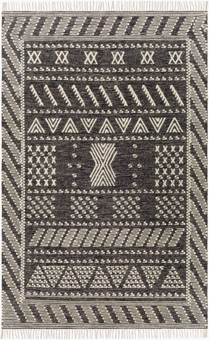 Surya Bedouin 2' X 3' Handmade Wool-cotton Rug – Unique Global Flair, Durable No-pile Design, Fringe Accent Black Cotton,Wool Bdo2318-35