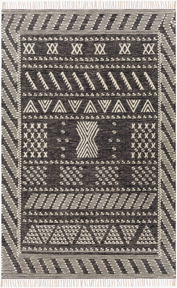 Surya Bedouin 2' X 3' Handmade Wool-cotton Rug – Unique Global Flair, Durable No-pile Design, Fringe Accent Black Cotton,Wool Bdo2318-35