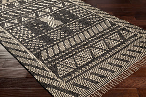 Surya Bedouin 2' X 3' Handmade Wool-cotton Rug – Unique Global Flair, Durable No-pile Design, Fringe Accent Black Cotton,Wool Bdo2318-35