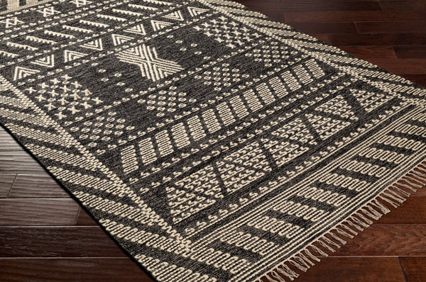 Surya Bedouin 2' X 3' Handmade Wool-cotton Rug – Unique Global Flair, Durable No-pile Design, Fringe Accent Black Cotton,Wool Bdo2318-35