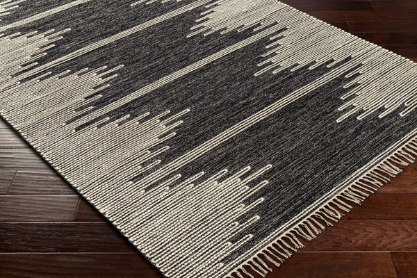 Surya Bedouin 2' X 3' Handmade Wool-cotton Rug – Unique Global Flair, Durable No-pile Design, Fringe Accent Black Cotton,Wool Bdo2323-23