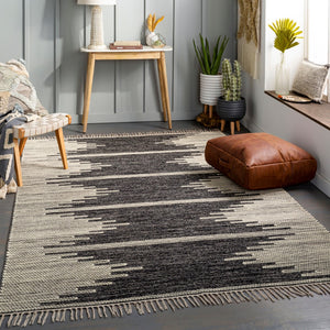 Surya Bedouin 2' X 3' Handmade Wool-cotton Rug – Unique Global Flair, Durable No-pile Design, Fringe Accent Black Cotton,Wool Bdo2323-23