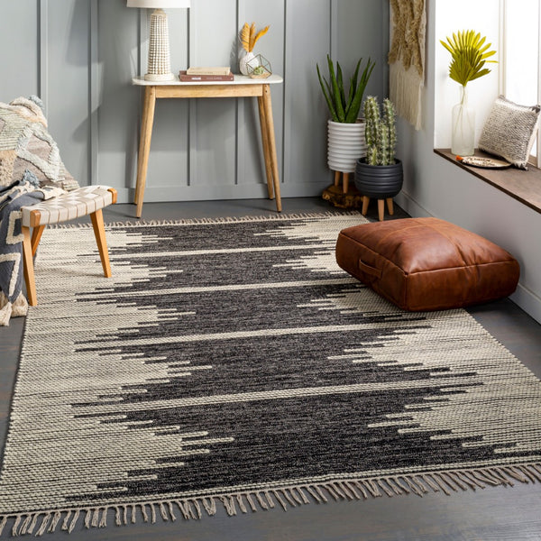 Surya Bedouin 2' X 3' Handmade Wool-cotton Rug – Unique Global Flair, Durable No-pile Design, Fringe Accent Black Cotton,Wool Bdo2323-23