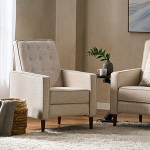 English Elm Christopher Knight Home® - Fabric Recliner Chair Mid-Century Modern Pushback Single Sofa with Tufted Cushion, Birch Legs, Cozy Comfort Wheat 60741.00WET