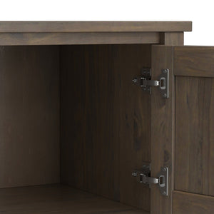 English Elm Ela Solid Wood Console Table Smoky Brown — Handcrafted, 2 Drawers, 2 Cabinets, Open Shelf, 48" Wide B136P158600