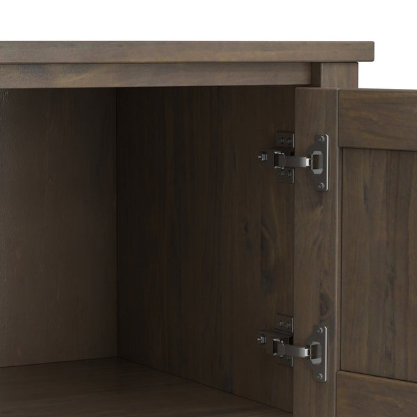 English Elm Ela Solid Wood Console Table Smoky Brown — Handcrafted, 2 Drawers, 2 Cabinets, Open Shelf, 48" Wide B136P158600