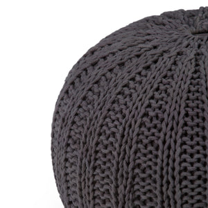 English Elm Shelby Hand-Knit Round Pouf in Slate Grey — Supportive Cotton Fill, Lightweight Portable Accent Seat Dark Gray B136P159266