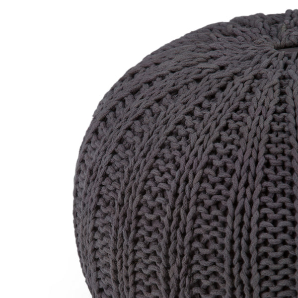 English Elm Shelby Hand-Knit Round Pouf in Slate Grey — Supportive Cotton Fill, Lightweight Portable Accent Seat Dark Gray B136P159266