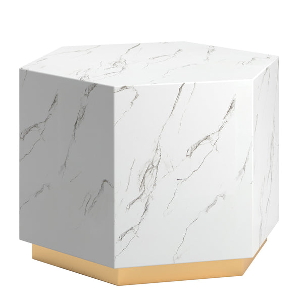 Homelegance By Top-Line Blaise Faux Marble Coffee Table with Casters White Marble