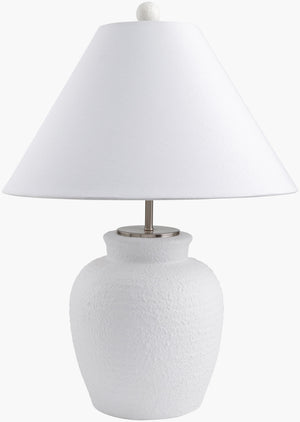 Surya Bordeaux 25" Tall Traditional Accent Table Lamp With Cement Base & Linen Shade For Home Decor Body, White Cement,Iron,Linen,Polyester,Plastic Bdx-001