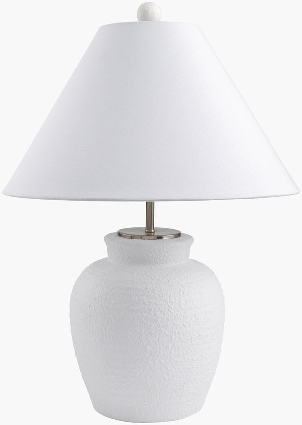 Surya Bordeaux 25" Tall Traditional Accent Table Lamp With Cement Base & Linen Shade For Home Decor Body, White Cement,Iron,Linen,Polyester,Plastic Bdx-001