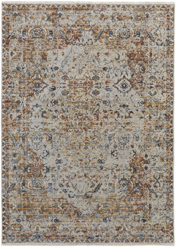 Feizy Rugs Kaia Luxurious Low Pile Medallion Area Rug - Soft, Durable, And Fade-resistant For High Traffic Areas Tan,Ivory,Orange Polypropylene,Viscose,Polyester Kai39hvfbgemlte27