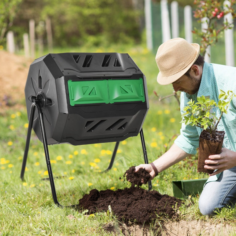 English Elm Outsunny 43 Gallon Dual-Chamber Tumbling Composter – Efficient, Odor-Free, 360° Rotating Design! W2225P174502-GIGA