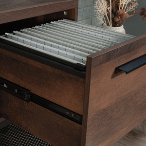 English Elm Credenza, Contemporary Brown Finish With Hidden Storage & File Drawers For Modern Living Spaces B356P367814