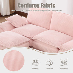 English Elm Sectional Cloud Sofa Modular Deep Seat Corduroy Upholstered Living Room Couch with Storage Pink W395S00131
