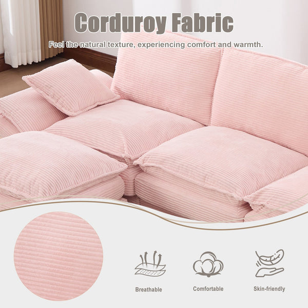 English Elm Sectional Modular Cloud Sofa Deep Corduroy Upholstered Comfort for Living Room Studio Pink W395S00134
