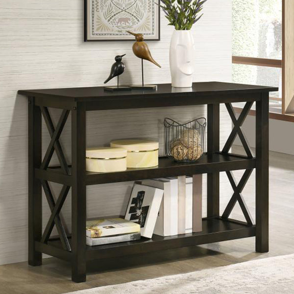 English Elm 2-shelf Deep Merlot Wood Entryway Console Table with Geometric X-Side Panels and Ample Open Shelving B016P370530