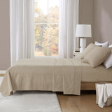 Beautyrest Oversized Cotton Flannel Casual 4 Piece Sheet Set BR20-4174 Beige/White Stripes