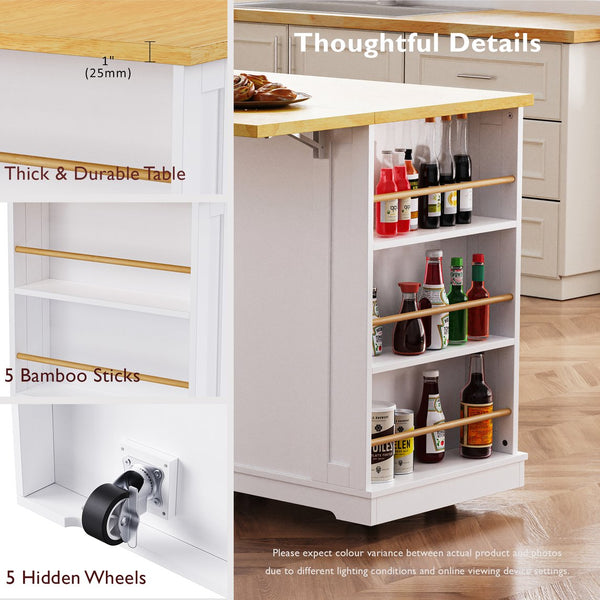 English Elm 48inch Kitchen Island Set with Bar Stools Drop Leaf Built in Power Station Mdf Storage White N707S003015W