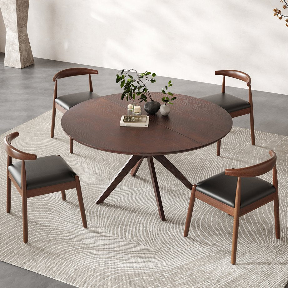 English Elm 47" Round Wood Dining Table Seats Six with Industrial Metal Base for Modern Homes T3623P437354