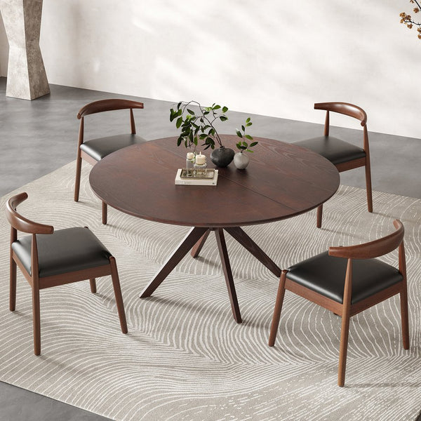 English Elm 47" Round Wood Dining Table Seats Six with Industrial Metal Base for Modern Homes T3623P437354