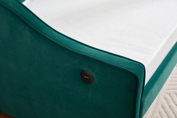 English Elm Twin Velvet Daybed with Pull Out Trundle Tufted Back Usb Port and Side Pockets Emerald W1361S00038